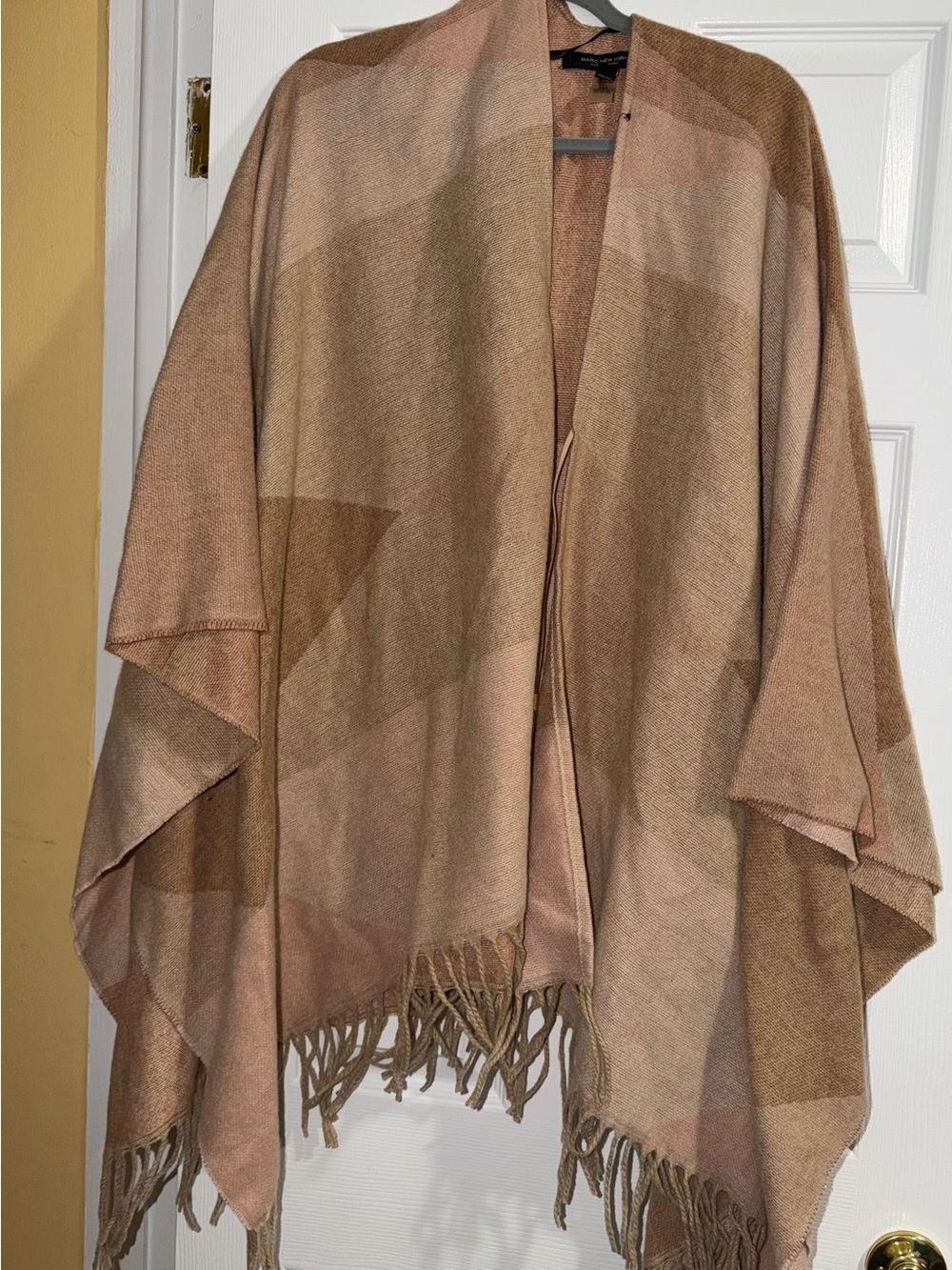 Marc New York Neutral Patchwork Fringe Poncho